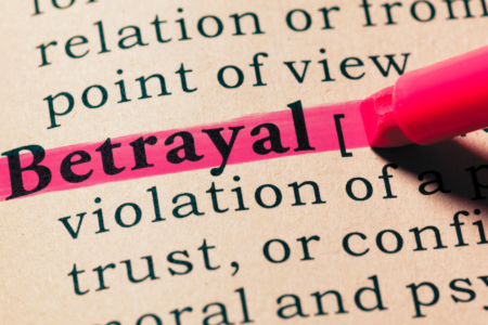 a close up image of a dictionary showing the word betrayal
